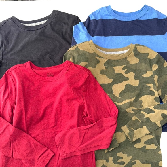 OLD NAVY Boys S 6-7 Short Long Sleeve 4pc Shirt Bundle Camo Stripe Solid SS1 - Picture 1 of 13